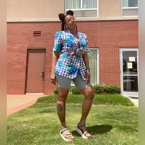 VTG August Silk | houndstooth floral silk blazer size M